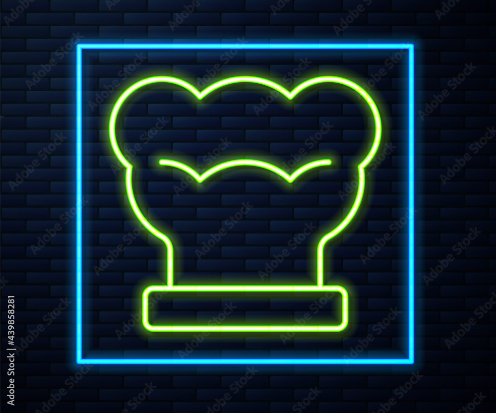 Glowing neon line Chef hat icon isolated on brick wall background. Cooking symbol. Cooks hat. Vector Glowing neon line Chef hat icon isolated on brick wall background. Cooking symbol. Cooks hat. Vector