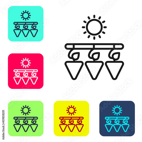 Black line Drying grapes icon isolated on white background. Dried grapes. Set icons in color square buttons. Vector
