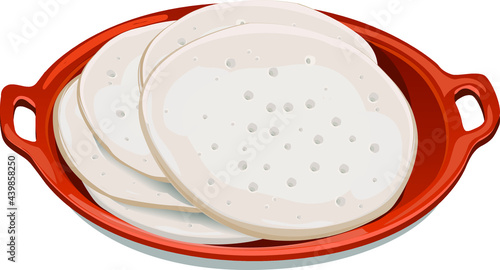 Vector Illustration of Dosa _Thattu Dosa,famous south Indian breakfast item and arranged on a earthenware 