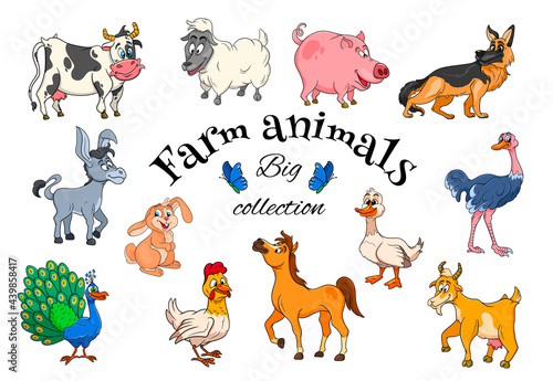 Farm animals characters big set of cartoon rural animals