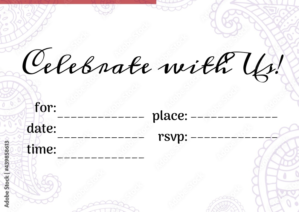 Celebrate with us text with copy space against decorative floral designs on white background