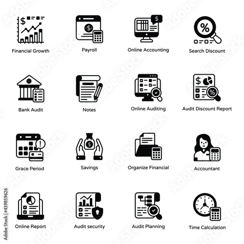 Pack of Audit Reports Solid Icons 

