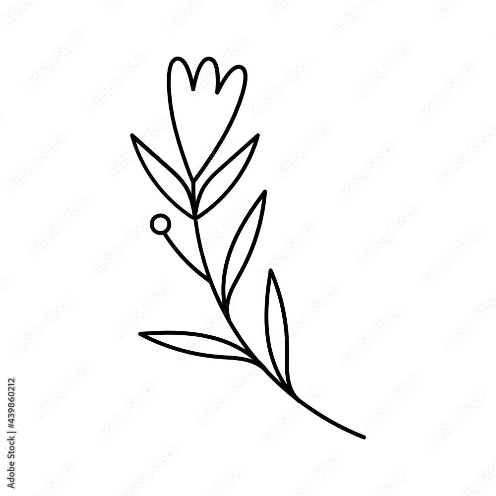 Naklejka premium Leaves with Flowers Bouquet Line Art Illustration