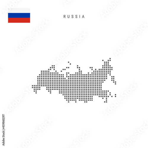 Square dots pattern map of Russia. Russian dotted pixel map with flag. Vector illustration