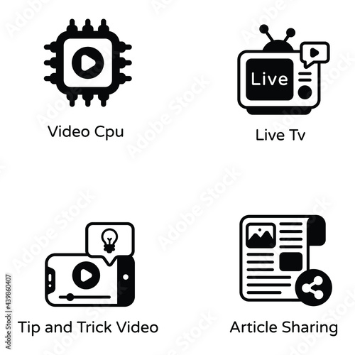 Pack of Video and Media Glyph Icons