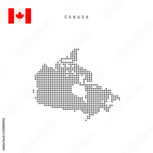 Square dots pattern map of Canada. Canadian dotted pixel map with flag. Vector illustration
