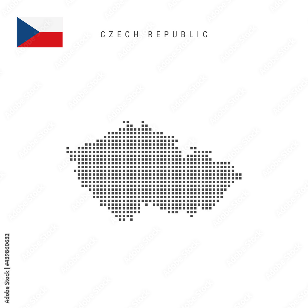 Square dots pattern map of Czech Republic. Czech dotted pixel map with flag. Vector illustration