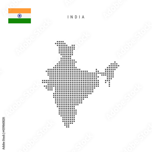 Square dots pattern map of India. Indian dotted pixel map with flag. Vector illustration