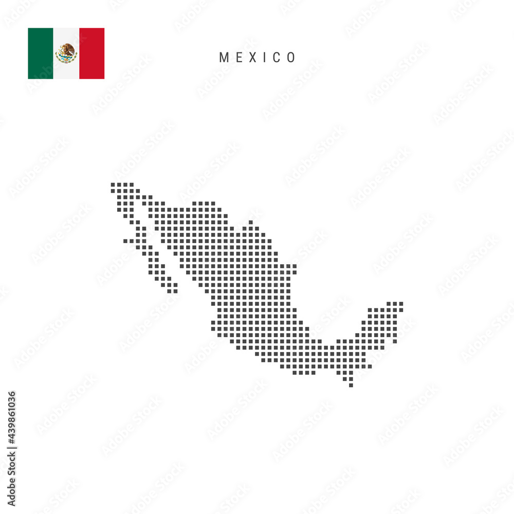 Square dots pattern map of Mexico. Mexican dotted pixel map with flag. Vector illustration