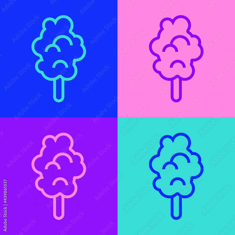 Pop art line Cotton candy icon isolated on color background. Vector