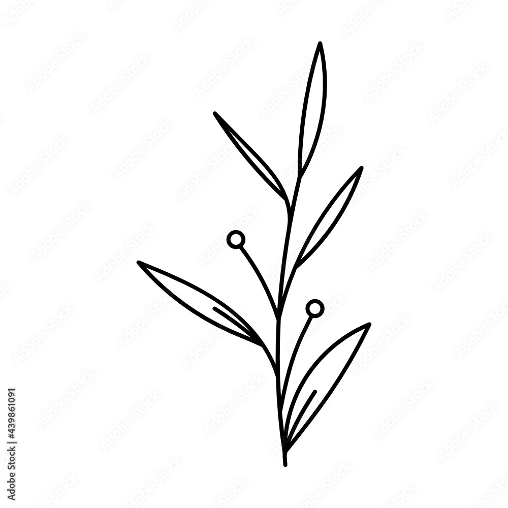 Leaves with Flowers Bouquet Line Art Illustration Leaves with Flowers Bouquet Line Art Illustration