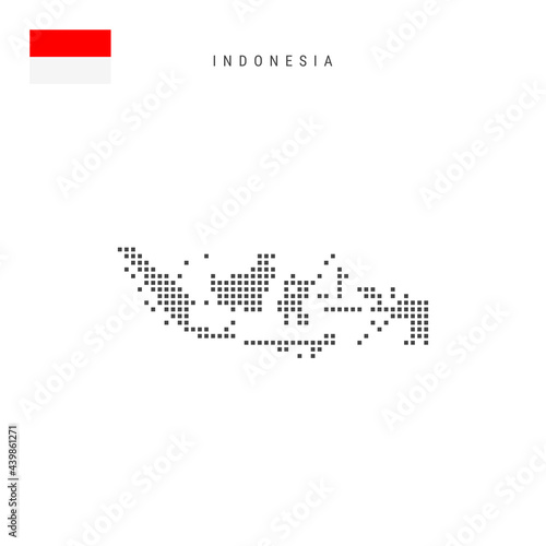 Square dots pattern map of Indonesia. Indonesian dotted pixel map with flag. Vector illustration