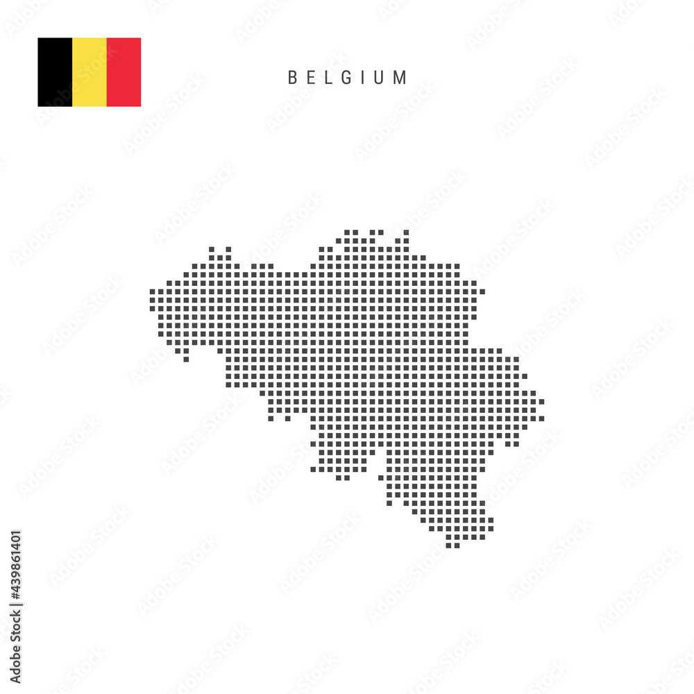 Square dots pattern map of Belgium. Belgian dotted pixel map with flag. Vector illustration