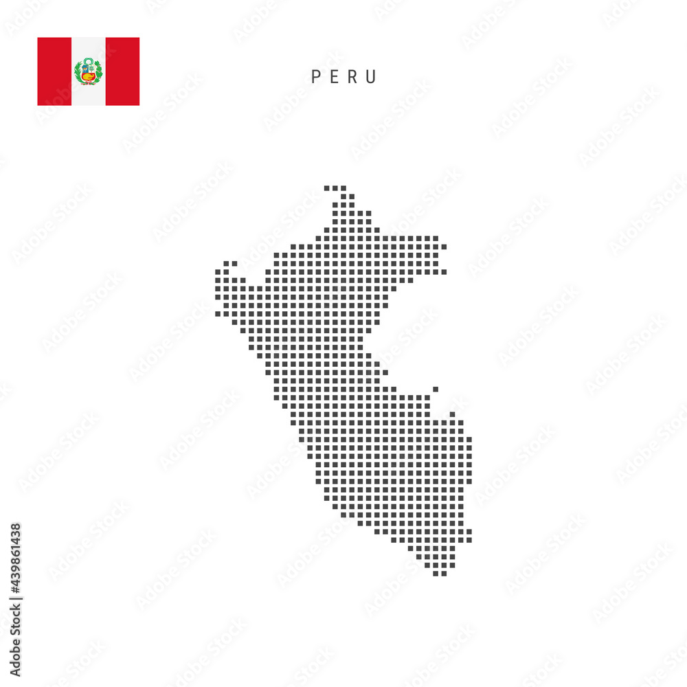 Square dots pattern map of Peru. Peruvian dotted pixel map with flag. Vector illustration Square dots pattern map of Peru. Peruvian dotted pixel map with flag. Vector illustration