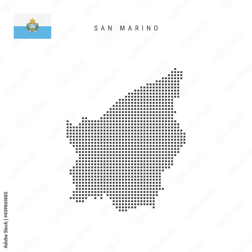 Square dots pattern map of San Marino. Most Serene Republic dotted pixel map with flag. Vector illustration