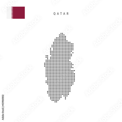 Square dots pattern map of Qatar. Qatari dotted pixel map with flag. Vector illustration