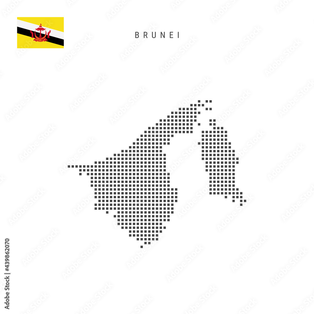 Square dots pattern map of Brunei. Brunei dotted pixel map with flag. Vector illustration