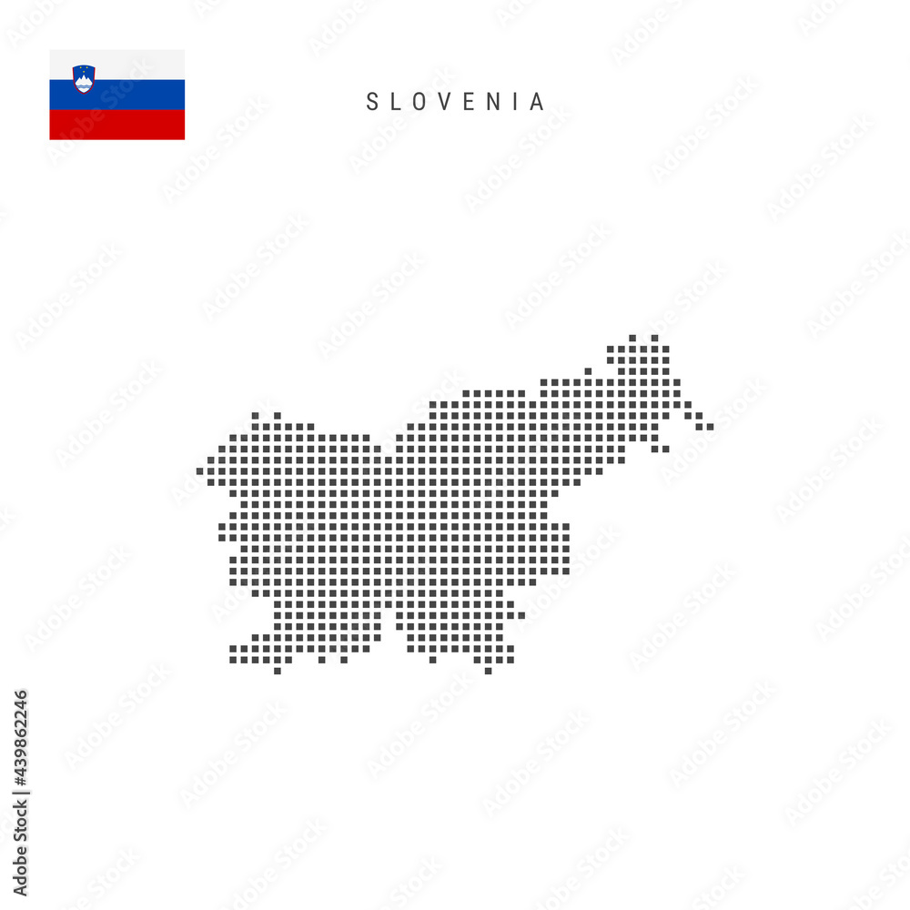 Square dots pattern map of Slovenia. Slovenian dotted pixel map with flag. Vector illustration