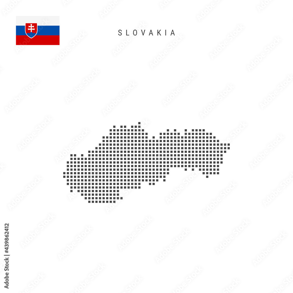 Fototapeta premium Square dots pattern map of Slovakia. Slovak dotted pixel map with flag. Vector illustration
