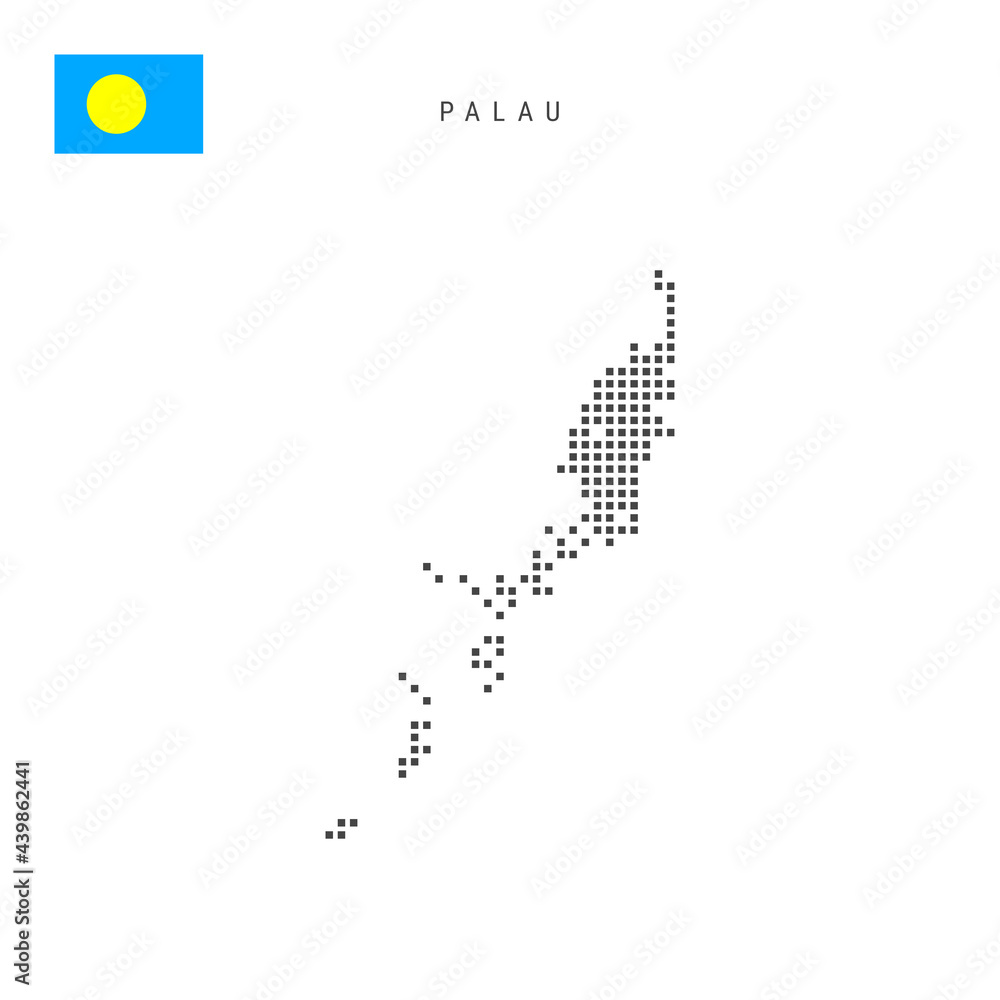 Square dots pattern map of Palau. Palauan dotted pixel map with flag. Vector illustration