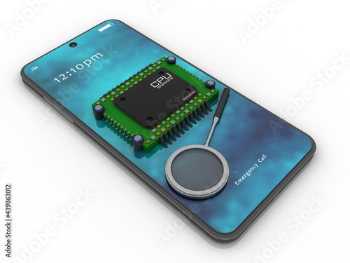 3d rendering microchips with mobile phone 