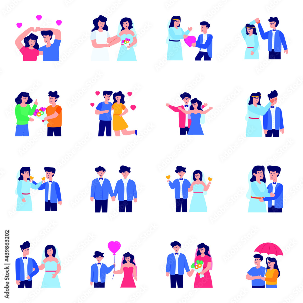 Pack of Marriage Flat Icons 

