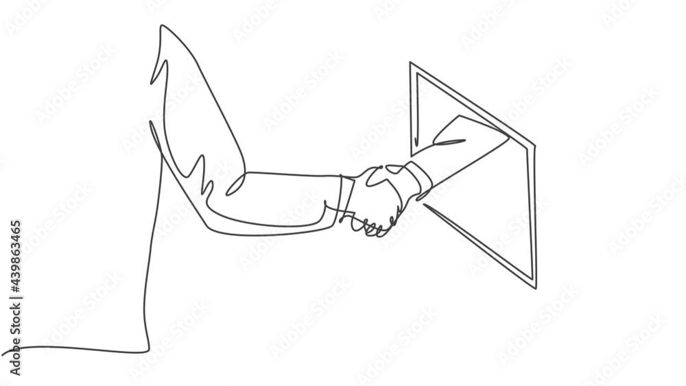Animated self drawing of continuous line draw business men shaking hand ...