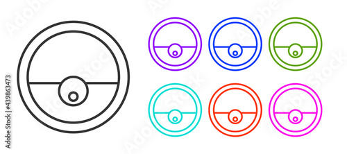 Black line Robot vacuum cleaner icon isolated on white background. Home smart appliance for automatic vacuuming, digital device for house cleaning. Set icons colorful. Vector