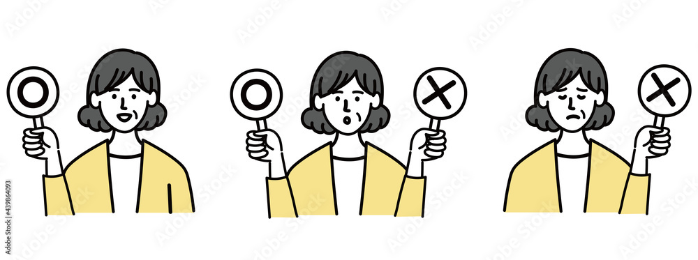 女性　ミドルエイジ 　ベクター　ポップ　○× セット
