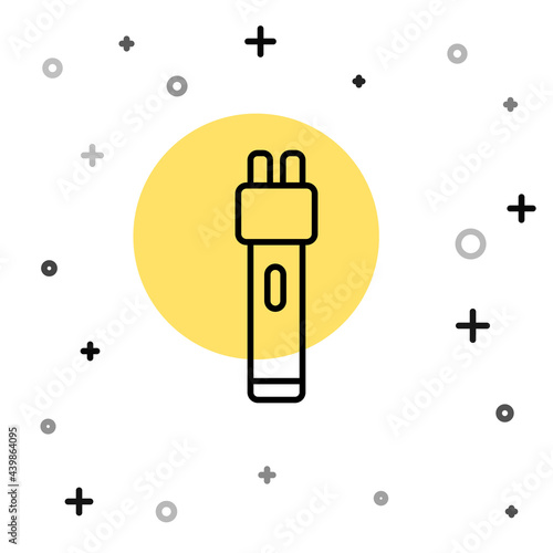 Black line Police electric shocker icon isolated on white background. Shocker for protection. Taser is an electric weapon. Random dynamic shapes. Vector