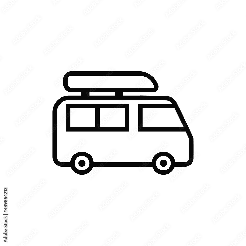 A van for traveling, camping. Trailer for tourism, family holidays. Vector icon. Black outline isolated on a white background A van for traveling, camping. Trailer for tourism, family holidays. Vector icon. Black outline isolated on a white background