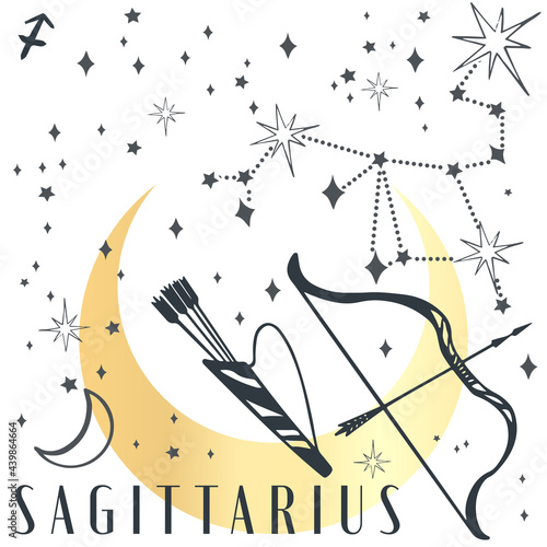 Zodiac sign sagittarius in boho style. Trendy vector illustration.  Creative decorative elegant astrology zodiac emblem template for logo.