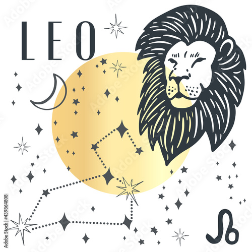 Zodiac leo boho magical vintage distressed art symbol or label. Horoscope sign line art silhouette design vector illustration. Creative decorative elegant astrology zodiac emblem template for logo