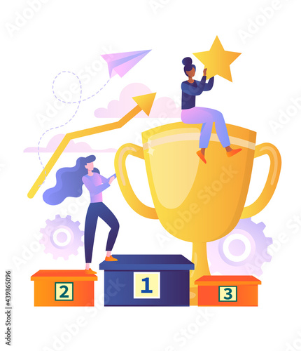 Golden cup trophy symbol of team support, hardwork