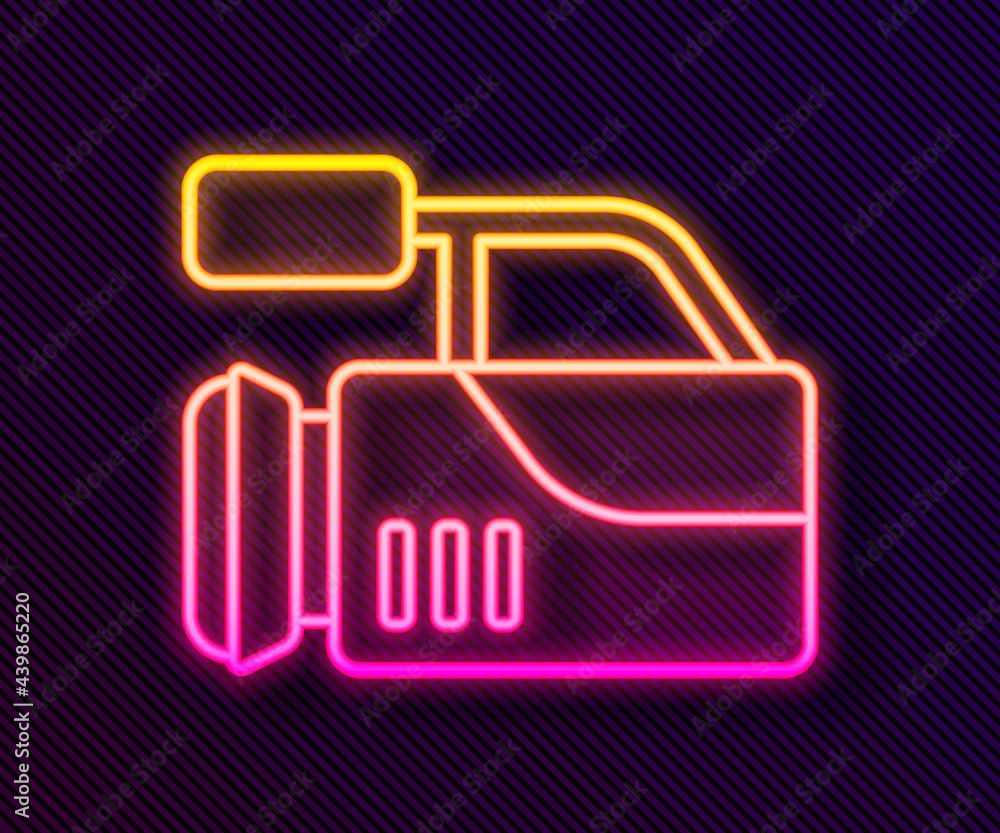 Glowing neon line Cinema camera icon isolated on black background. Video camera. Movie sign. Film projector. Vector Glowing neon line Cinema camera icon isolated on black background. Video camera. Movie sign. Film projector. Vector