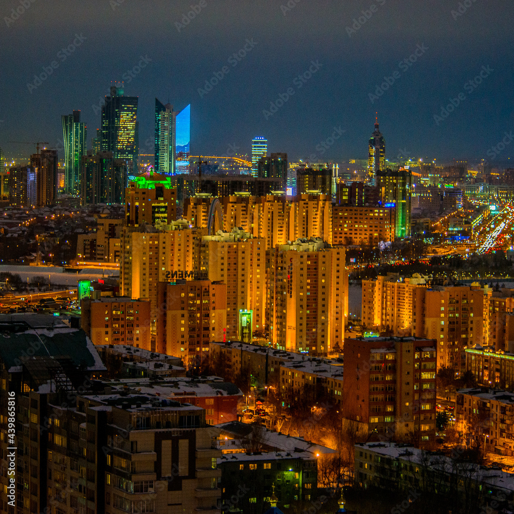 Naklejka premium night, city, skyline, cityscape, urban, building, downtown, skyscraper, hong kong, panorama, architecture, view, buildings, hongkong, aerial, bangkok, asia, hong, china, lights, kong, landscape, sky, 