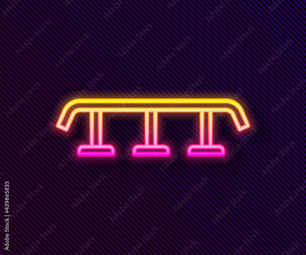 Glowing neon line Skateboard stairs with rail icon isolated on black background. Vector Glowing neon line Skateboard stairs with rail icon isolated on black background. Vector