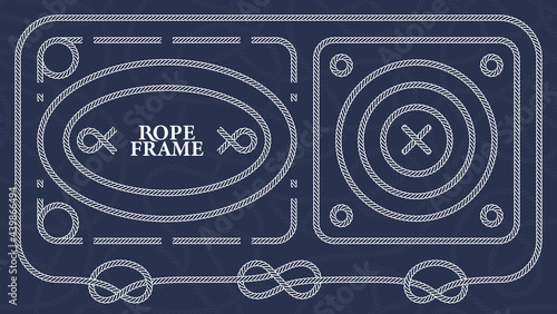 Vector set of various sea knots and loops. Marine, hiking rope and nautical knot. Elements for fabric, background and web design. Isolated on blue background.