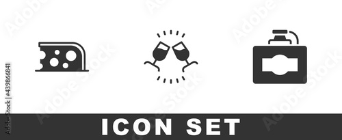 Set Cheese, Wine tasting, degustation and Cardboard box of wine icon. Vector