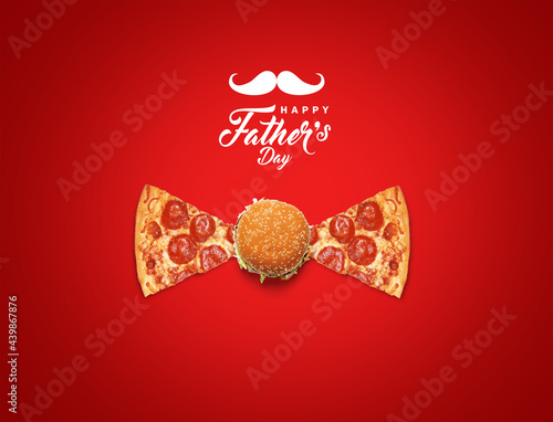 Happy Father's Day burger and pizza Concept. Father symbol shape with burger and pizza concept for restaurant and fast food brand for father's day. Restaurant and fast food Father's day concept.