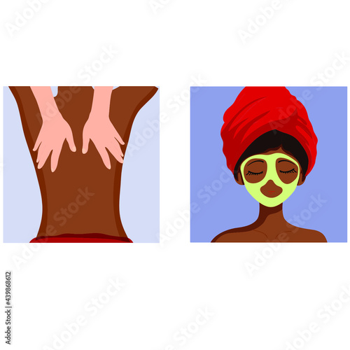 Beauty and health . Vector illustration of a girl in a spas salon on pratsidura . Girl in a suit . Picture for the catalog in the salon . Providing services.