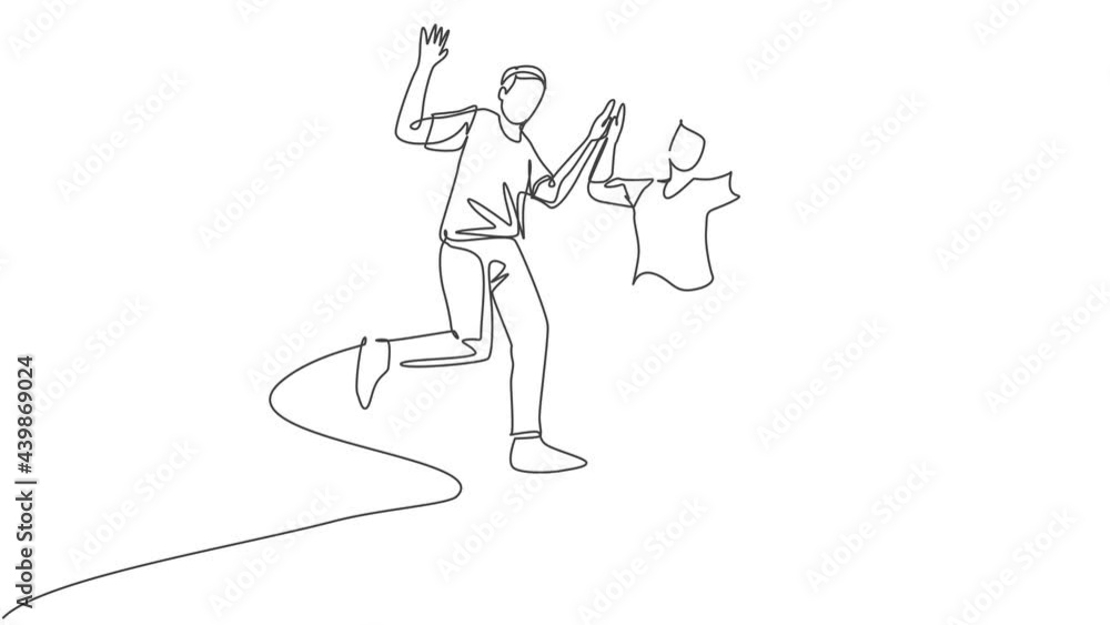 Self drawing animation of single line draw student couple jumping to celebrate their final exam result graduation together. Campus life education concept. Continuous line draw. Full length animated. Self drawing animation of single line draw student couple jumping to celebrate their final exam result graduation together. Campus life education concept. Continuous line draw. Full length animated.