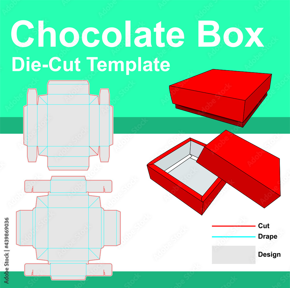 Chocolate box template. Chocolate box design. Di Cut a box of chocolate Chocolate box template. Chocolate box design. Di Cut a box of chocolate