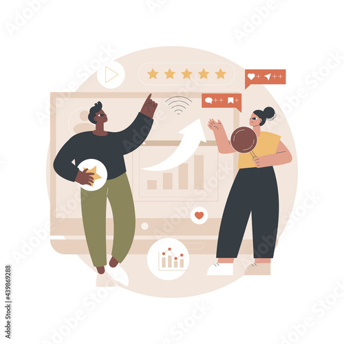 Social network monitoring abstract concept vector illustration. Social media measurement, social listening, page rank, web mention, report analysis, brand reputation, engagement abstract metaphor.