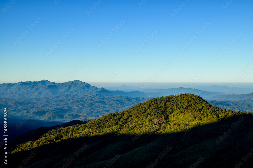 Beautiful landscape from the forest in the national park on top mountain, Thailand.