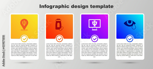 Set Psychology, Psi, Sedative pills, Psychologist online and Tear cry eye. Business infographic template. Vector