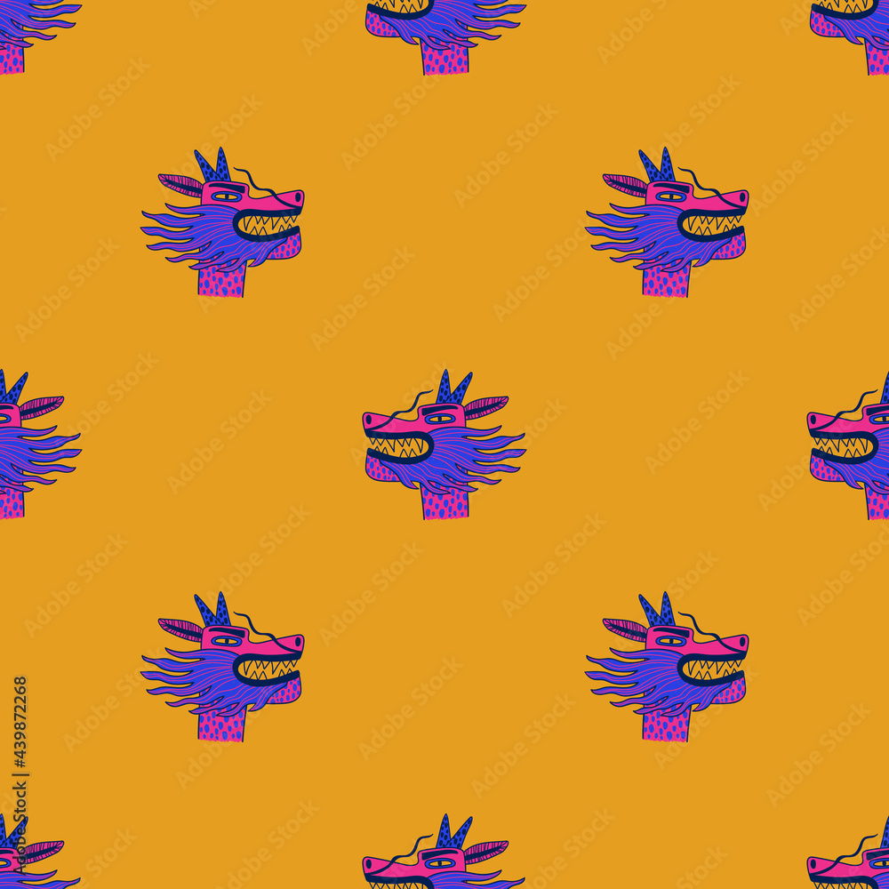 Seamless pattern with funny dragon heads