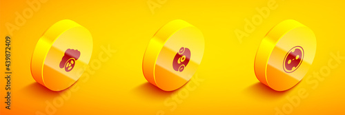 Set Isometric Acid rain and radioactive cloud, Atom and Electrical outlet icon. Vector