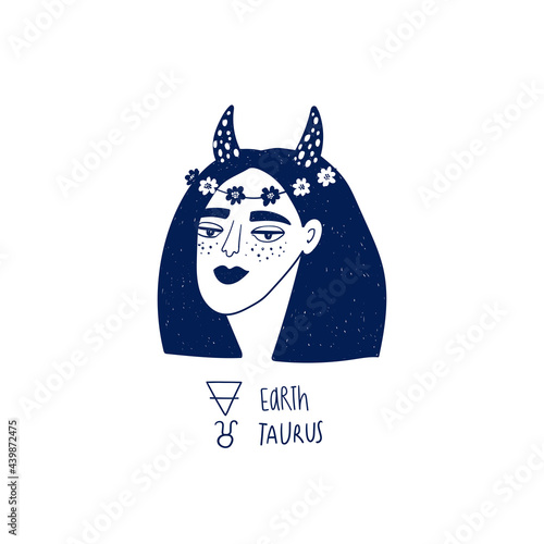 Taurus zodiac sign with funky girl.