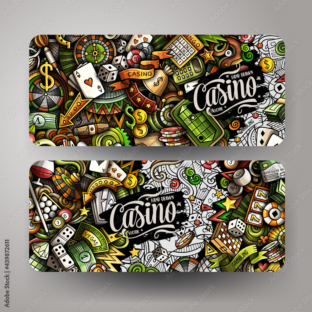 Cartoon cute doodles Casino horizontal banners set
